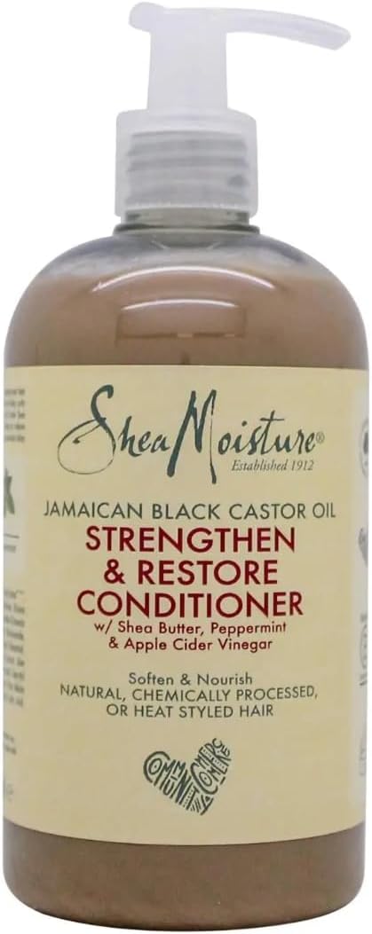 SheaMoisture Après-shampooing Strengthen & Restore pour les cheveux naturels, chimiquement traités ou coiffés à chaud Huile de ricin noir de Jamaïque sans silicones ni sulfates 384 ml