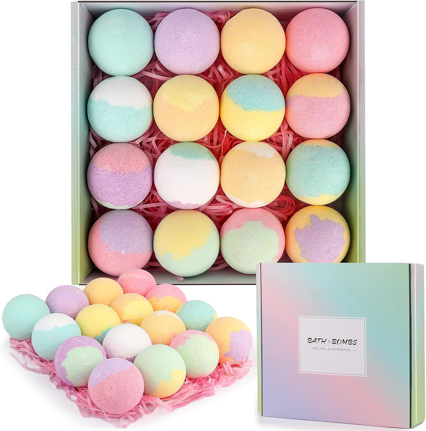 Bombe de Bain,16PCS Boule de Bain Coffret-Cadeau Femme,Huiles Essentielles Naturelles, pour Maman Anniversaire,Petite Amie,Sœur,Saint Valentin