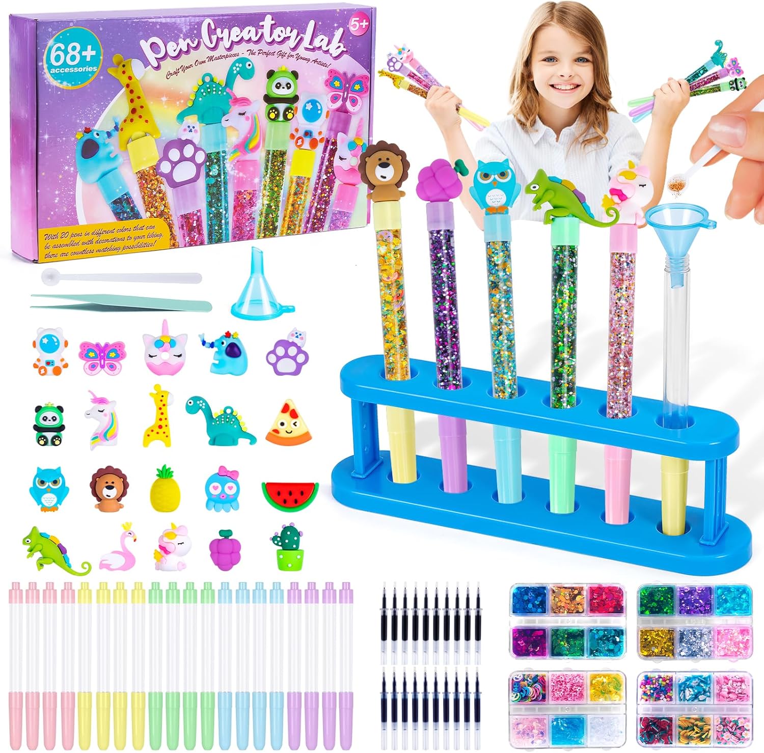 Kazzley Fabrique a Stylo avec 20 Stylos, Kit de Creation Stylo avec 68+ Accessoires, Kit Loisir Creatif Enfant, idée Cadeau Fille 4 6 8 Ans, Activité Manuelle Enfants 5 7 9 10 Ans Cadeau Anniversaire
