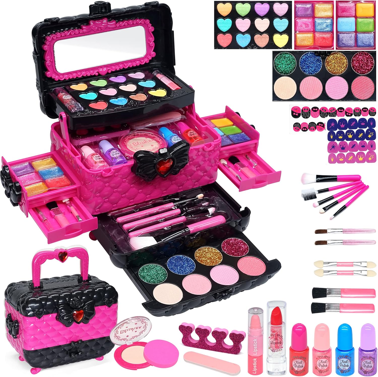Maquillage Enfant Fille - Maquillage Enfant Jouet Filles,Kit de Maquillage Enfant Fille,Non Toxique Lavable Coffret Maquillage Enfant Filles Cadeau de Noël Anniversaire Fille4-12 Ans