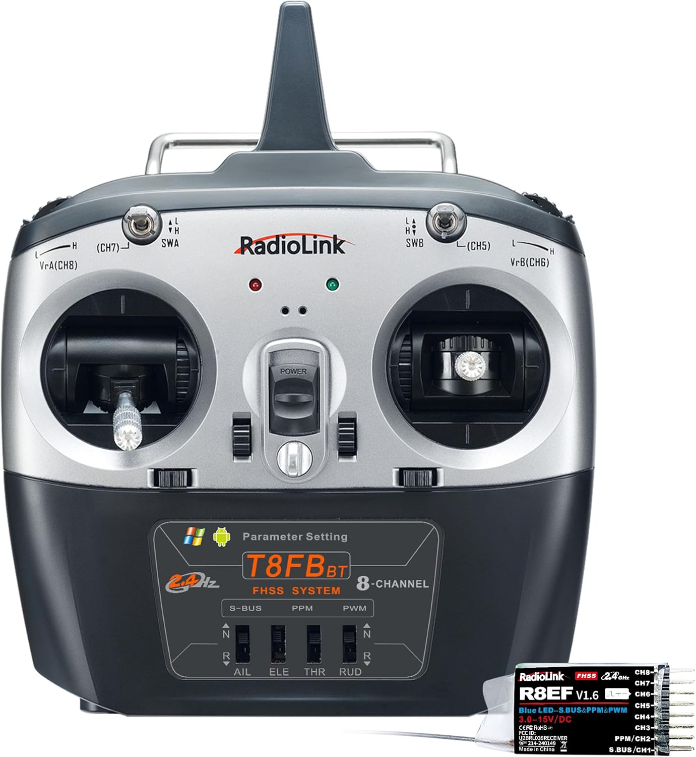 T8FB 2,4 GHz 8 canaux RC émetteur et récepteur à Distance R8EF Dual Stick RC Radio Commande Controller pour RC Avion Avion Bateau Voiture et Plus (Mode 2)