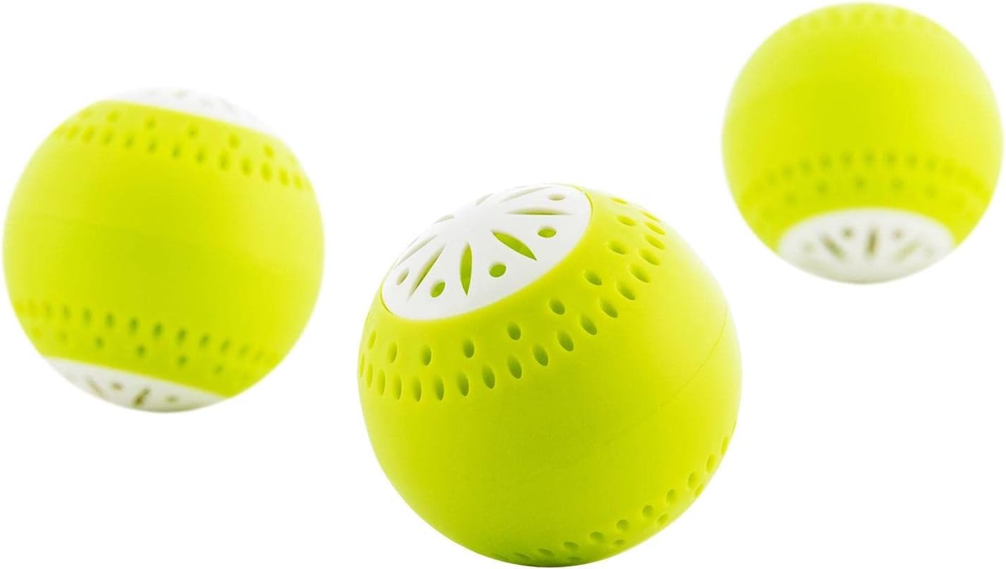 Éco-Boules pour Réfrigérateur 3 Unités, Prolonge la Fraîcheur des Aliments, Absorbe Gaz et Odeurs, Réutilisable, Éco-Responsable, ABS sans BPA, Citronier, 5x5x5 cm, Plastique