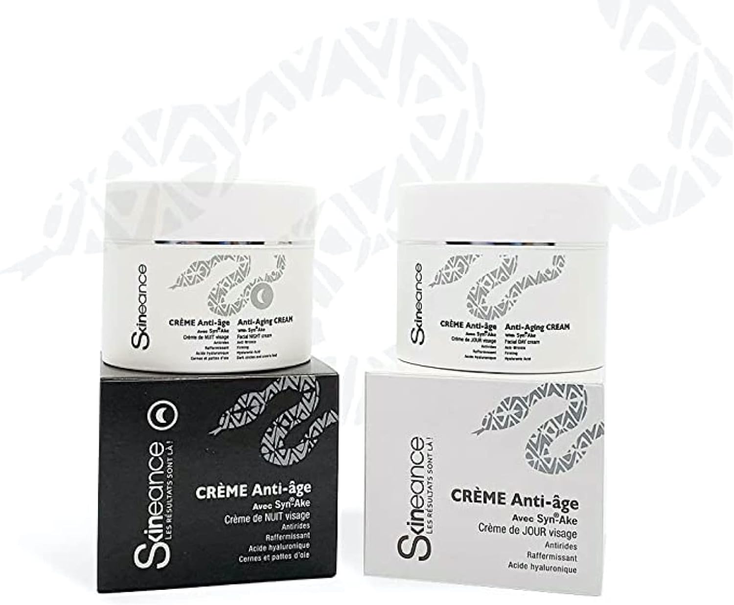 Duo crème jour et nuit au venin de serpent – Actifs anti-âge - Réduit les rides d'expression, les ridules, les poches et les cernes - 2 x 50ML