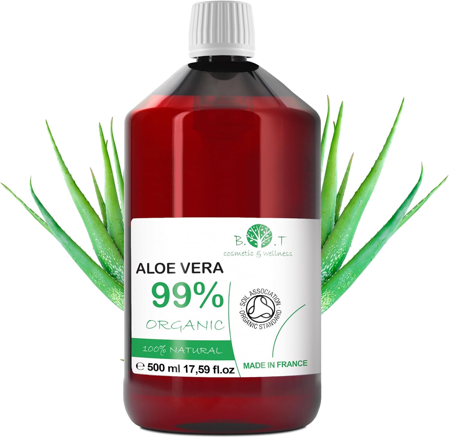B.O.T cosmetic & wellness - Concentré d'Aloe Vera Biologique - 100% Naturel et Pur - Pressé à Froid - Idéal pour Soins de la Peau et Cheveux - Création de Cosmétiques Maison, 500 ml