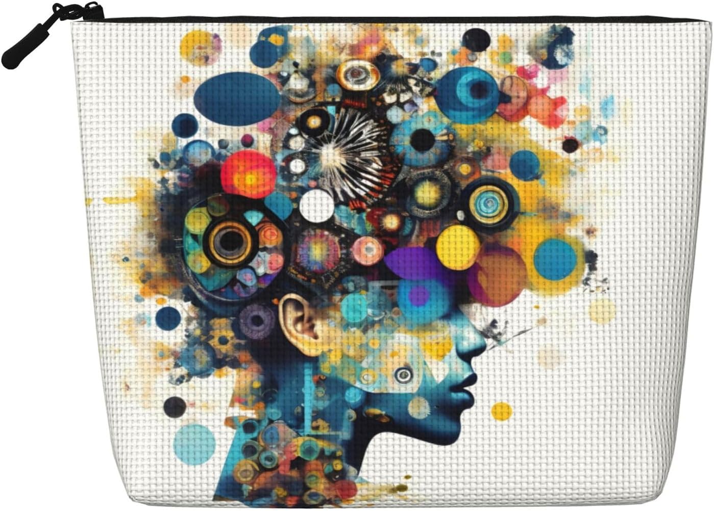 Intelligence Artificielle Cerveau Faux Chanvre Maquillage Trousse - Voyage et Rangement Quotidien Essentiel - Trousse Cosmétique Réutilisable, Poche Zippée, Outil de Maquillage Noir, Taille Unique,