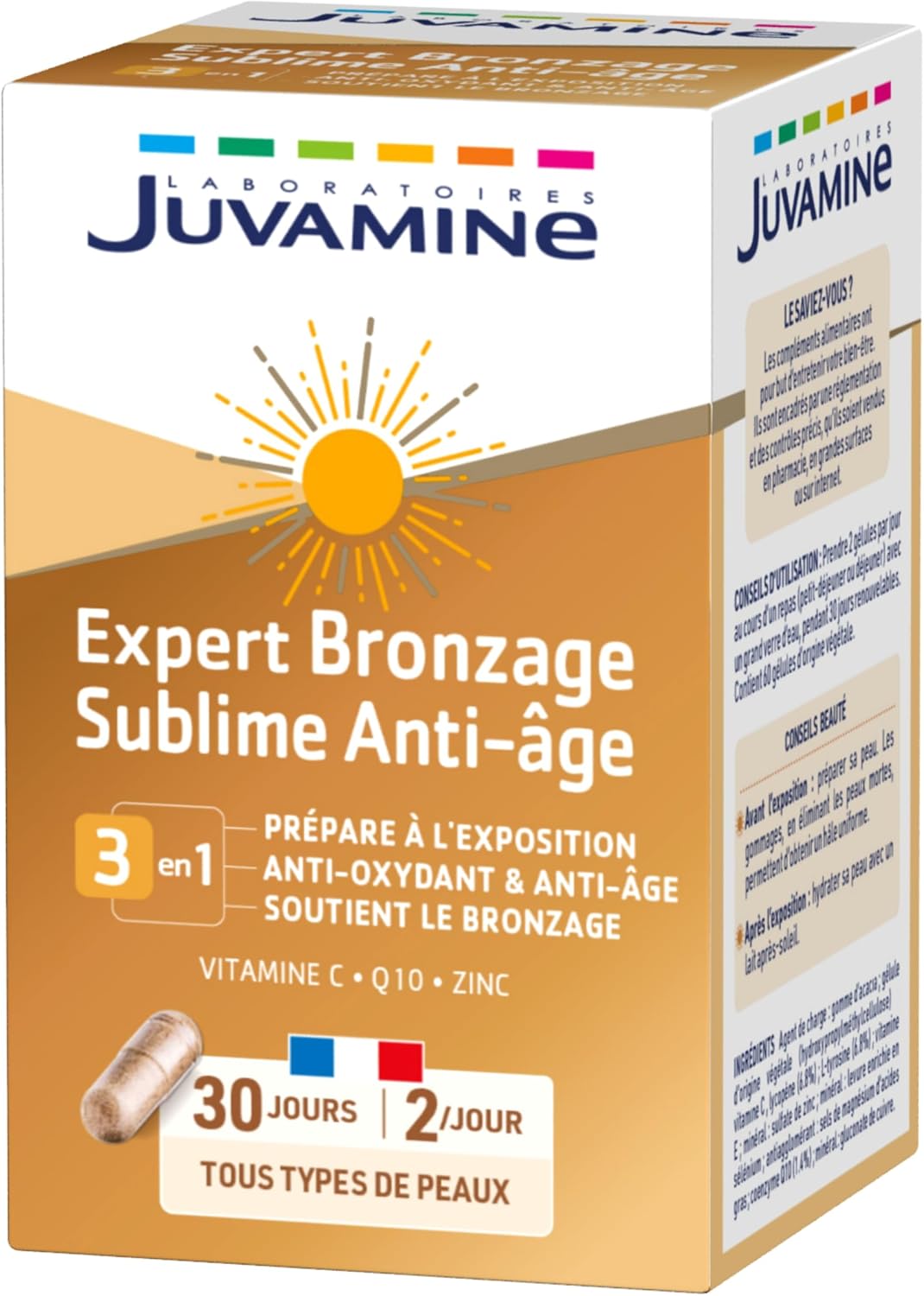 Expert Bronzage Sublime, Antioxydant et Anti-âge, Prépare à l'Exposition au Soleil, Soutient le Bronzage, Programme 1 mois, 60 gélules d'origine végétale, Fabriqué en France