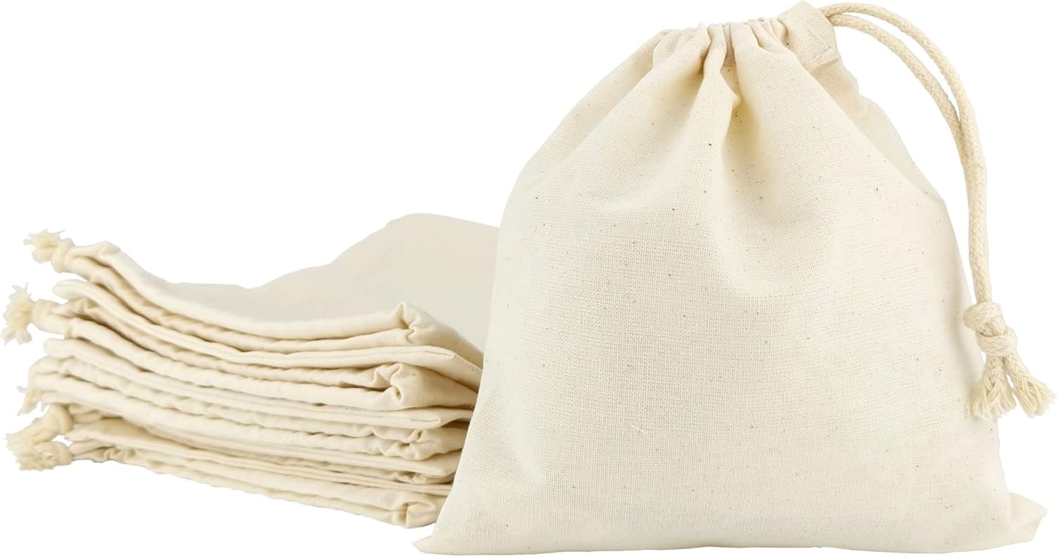 Emballage de 10 pièces - Sac en coton - 16 x 16,5 cm - Sac en tissu avec cordon de serrage - Sac à déjeuner sac cosmétique - Sac à bijoux - Sac à traction - Certifié Öko-Tex 100 Standard