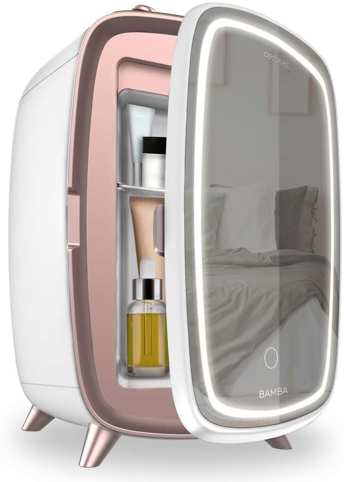 Mini-réfrigérateur de cosmétiques 6L Bamba CoolingBeauty 6000 Mirror - Mini réfrigérateur avec porte à miroir extérieur, lumière LED avec 3 intensités, refroidissement jusqu'à 10°C