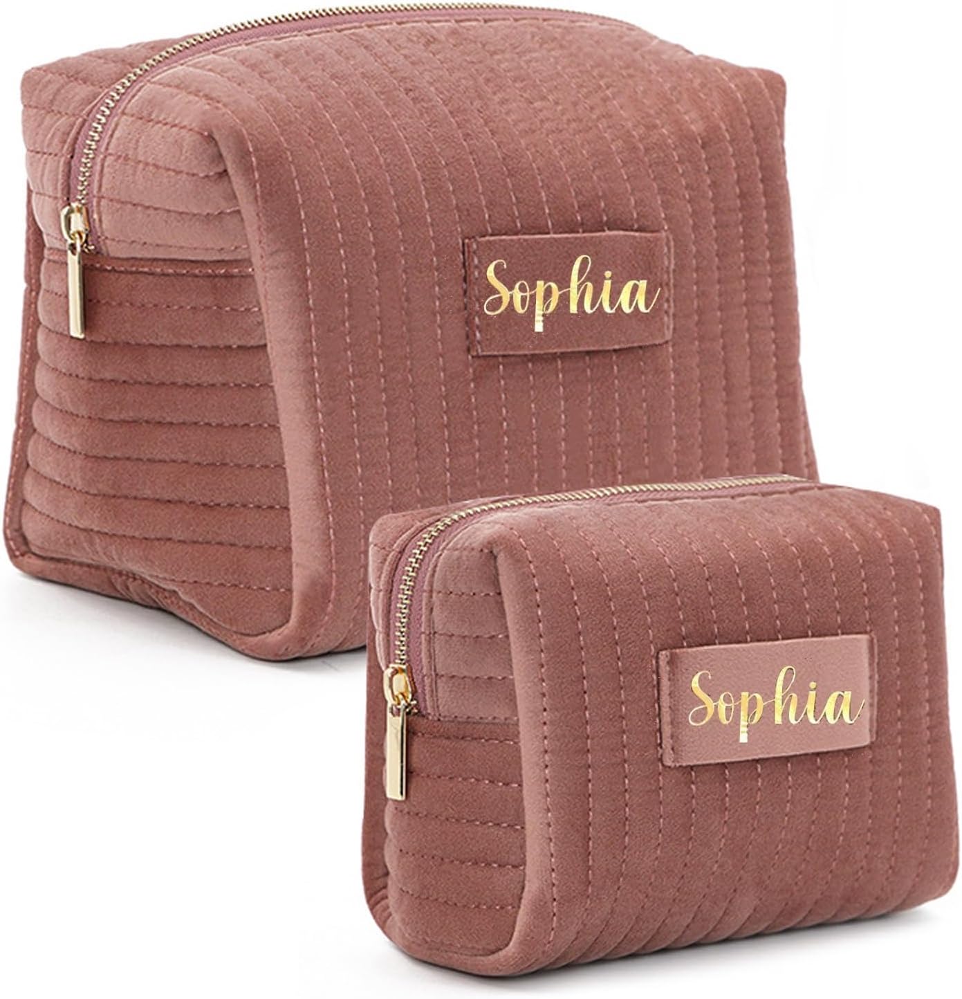 Trousse De Maquillage Personnalisée avec Nom, Trousse De Toilette De Voyage Personnalisée for Femme, Trousse De Rangement Cosmétique, Pochette De Maquillage, Trousse De Maquillage De(Pink)