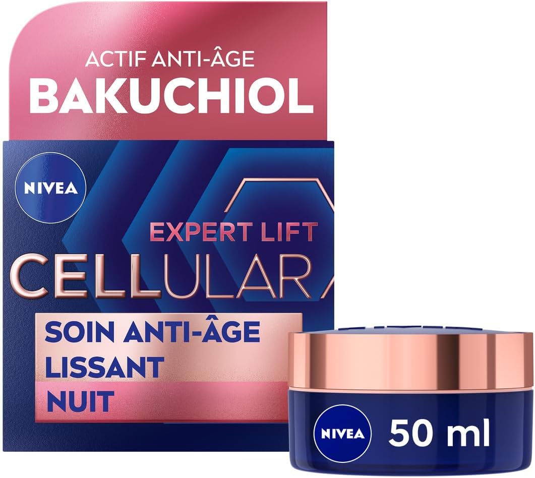 Cellular EXPERT LIFT Soin de Nuit (1 x 50 ml), crème anti-âge enrichie en Acide Hyaluronique et Bakuchiol, soin visage femme pour tous types de peaux