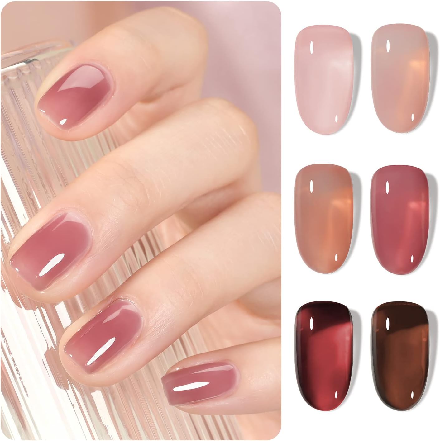 Rose Garden Lot de 6 vernis à ongles gel transparent Nude Rouge Rose Marron Pour salon de manucure et nail art DIY à la maison