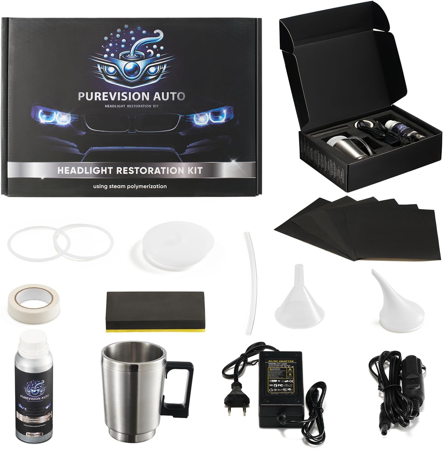 PureVision Auto - Kit de rénovation de phares Voiture 200ml Professionnel - Polissage, Restauration et polymérisation Contre Le jaunissement, Rayures, opacité et oxydation - Contrôle Technique OK