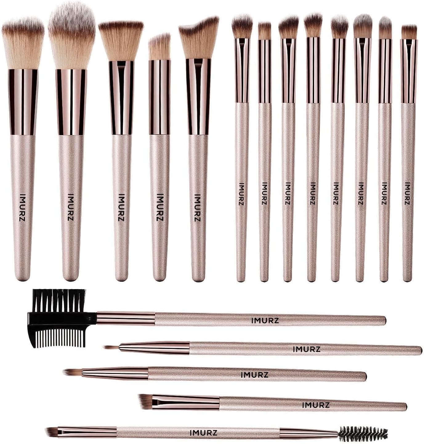 18PCS Pinceau maquillage,Set Pinceaux maquillages professionnel pour fond de teint, mélange de poudre, fard à joues,contour des yeux, pinceaux de maquillage avec champagne doré