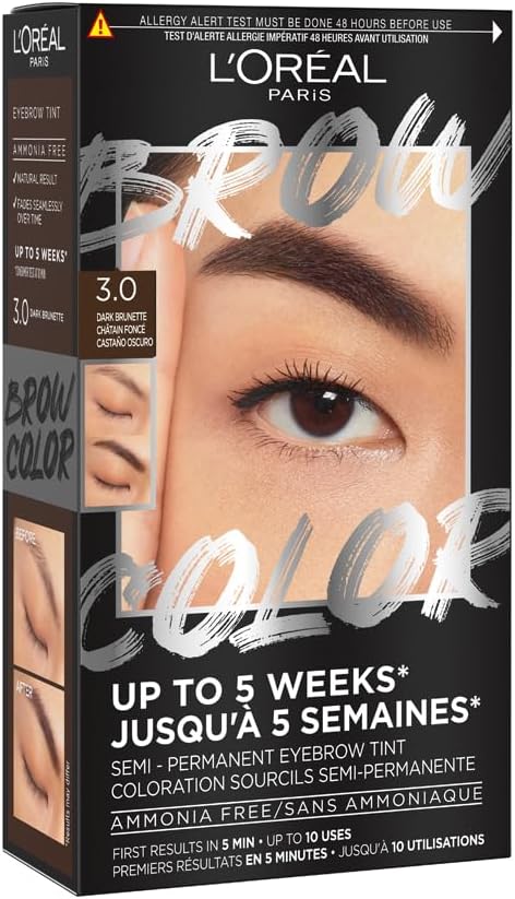 L’Oréal Paris - Teinture Sourcils Semi-Permanente - Tenue Jusqu’à 5 Semaines* - Premiers Résultats en 5 Min - Jusqu’à 10 Utilisations - Sans Ammoniaque - Brow Color - Teinte : 3.0 Dark Brunette