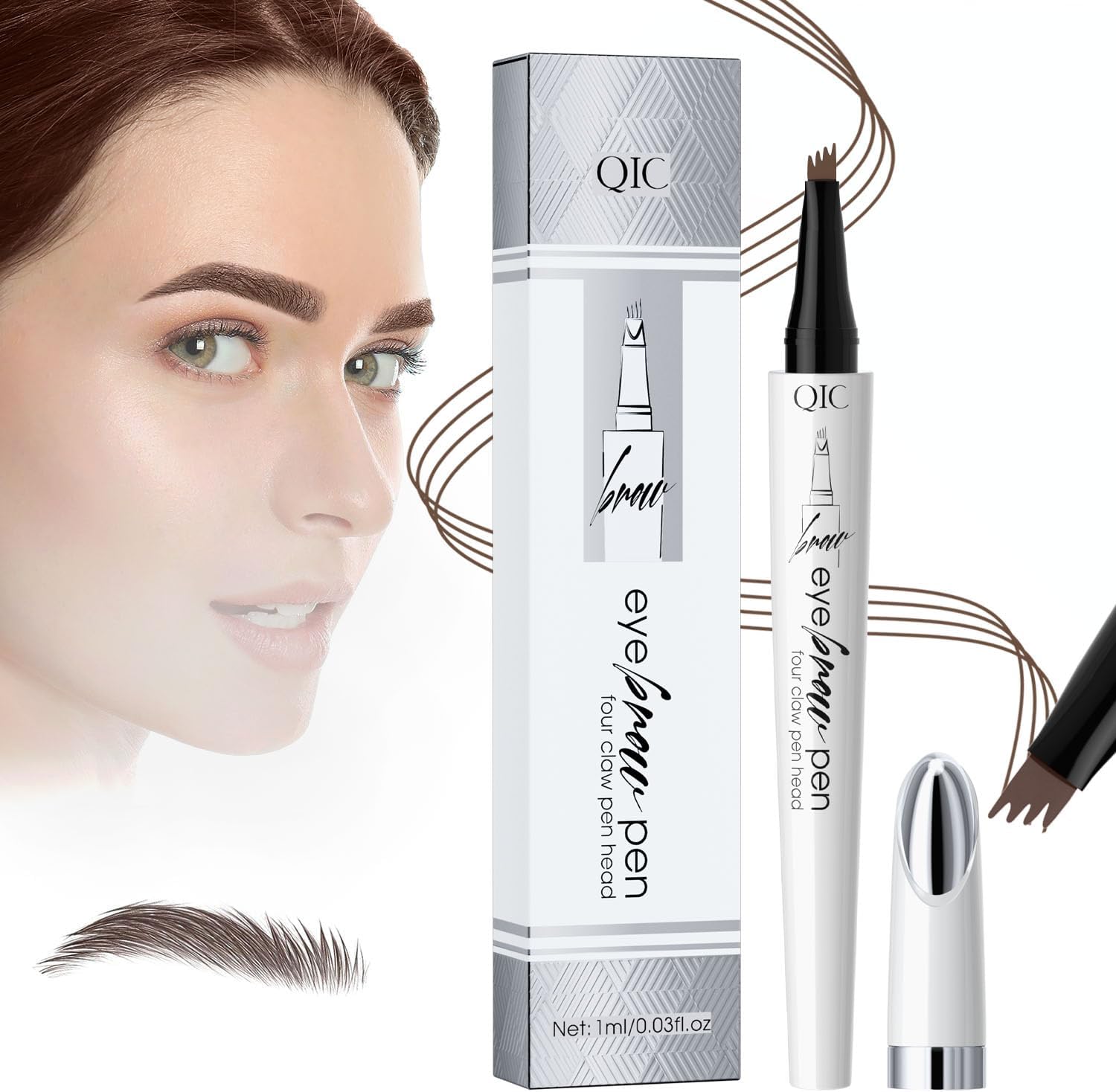 Crayon à Sourcils 3D Résistant à l'eau, 24 heures Imperméable à l'eau de Longue Durée Sourcils Tatouage Crayon avec 4 Pointes Fourchues, Durée Tattoo Brow Crayon d'encre Croquis (Brun Foncé)