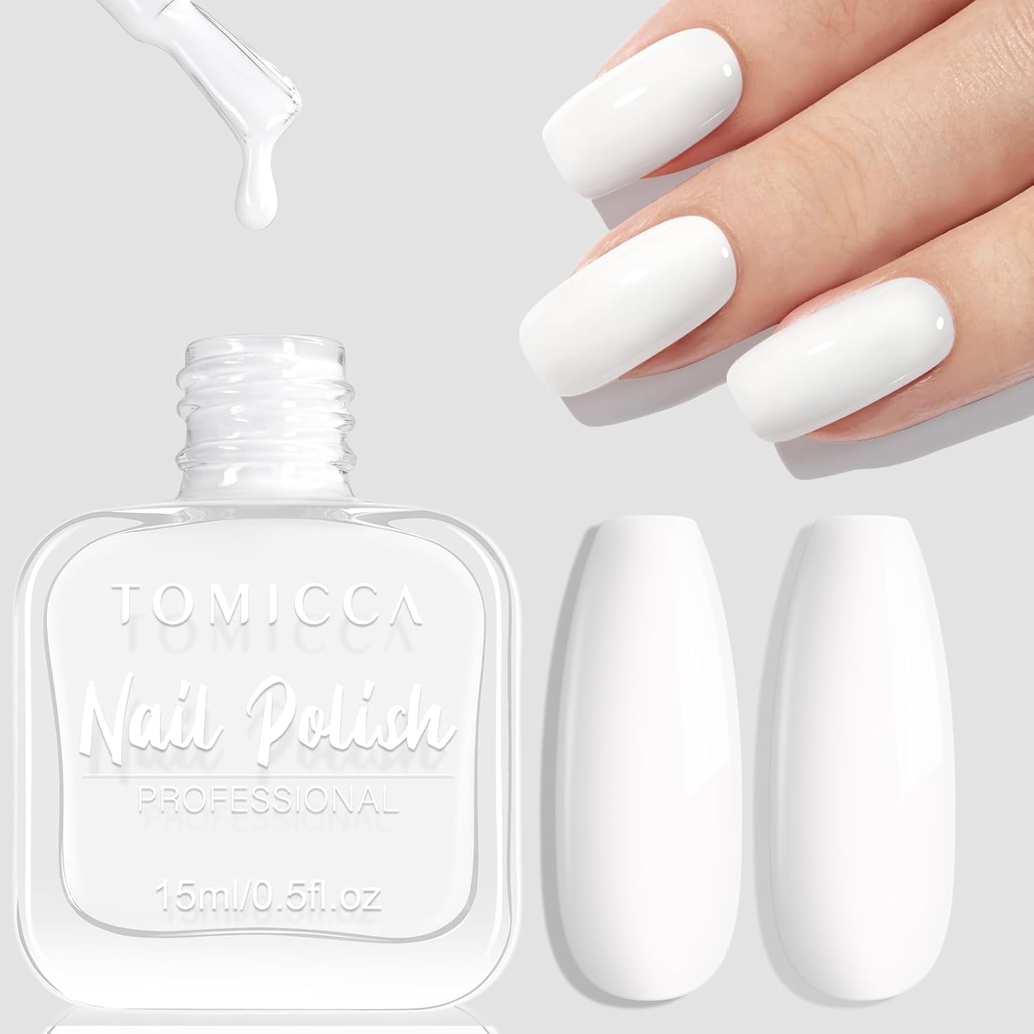 Vernis à Ongles Blanc, 15ml Brillant Séchage Rapide & Longue Durée, Décollable à Base d'eau Vernis à Ongles pour DIY Nail Art Manucure