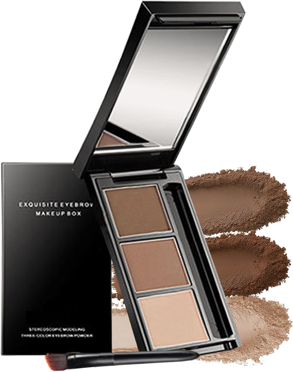 Sourcil Poudre Waterproof-3 Couleurs Eyebrow Powder Palette,Maquillage Sourcils Longue Tenue Resultat Naturel Facile a Colorer,Remplir Le Contour des Sourcil,Avec Pinceau et Miroir-2Marron Foncé/Clair