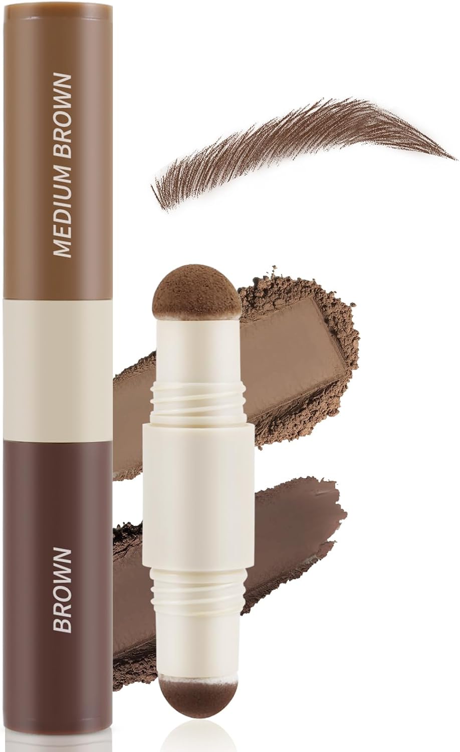 Poudre à sourcils bicolore, tampon à sourcils en une étape, poudre à sourcils et poudre pour la racine des cheveux, se porte toute la journée sans effort, résiste à l'eau et aux bavures