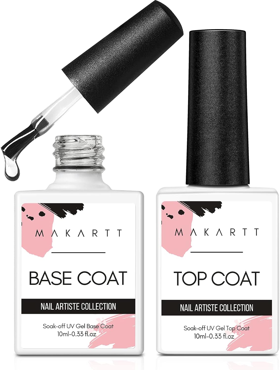 No Wipe Top Coat Vernis à ongles Gel Soak Off Base et Top Coat Vernis Semi Permanent Transparent de Longue Durée Finition Brillante, Couche de Base