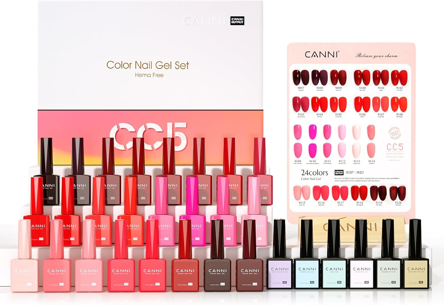 Lot Vernis Semi Permanent 24 Couleurs Vernis à Ongles avec base et top coat vernis semi permanent/Matt/Primer ongle gel uv et Déshydrateur pour/Renforcer la carte gel/couleur CC5