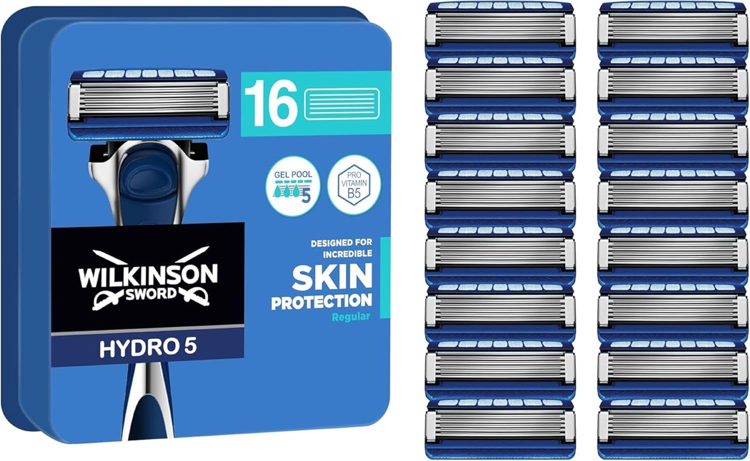 Lames de rasoir Hydro 5 pour hommes - Lot de 16 recharges - Gel hydratant et tondeuse de précision (l'emballage peut varier)