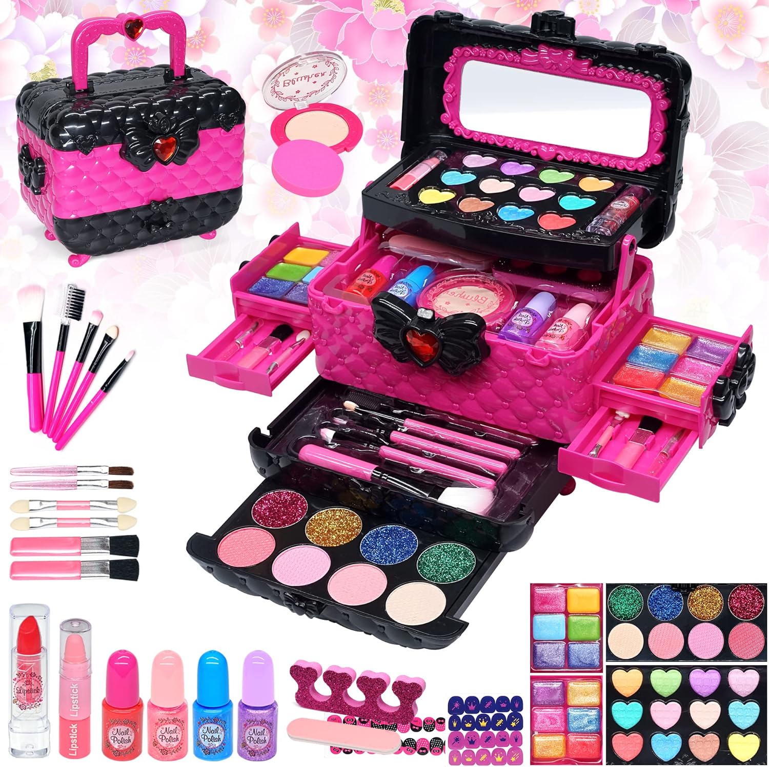 Maquillage Enfant Jouet Filles - Non Toxique Kit de Maquillage Enfant Fille,Lavable Coffret Maquillage Enfant Filles Cadeau de Noël Anniversaire Jouet pour Princesse Fille 4 5 6 7 8 9 + Ans