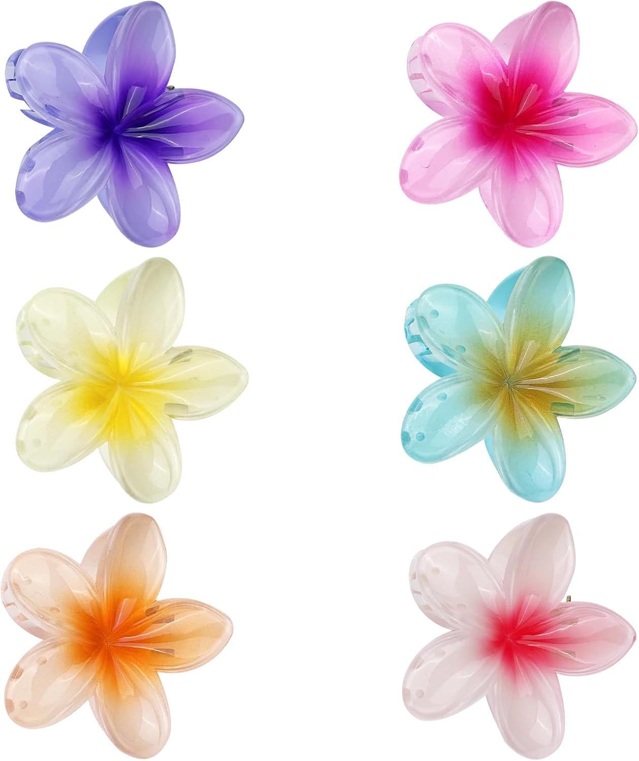 Chiluxendo 6 Pièces Pince Cheveux Fleur, Barrette Fleurs, Pinces à Cheveux Plumeria Clip en Plastique, Claw Clips Flower Antidérapantes, pour Filles et Femmes Coiffure, Cheveux Epais et Fins, 6 Couleu