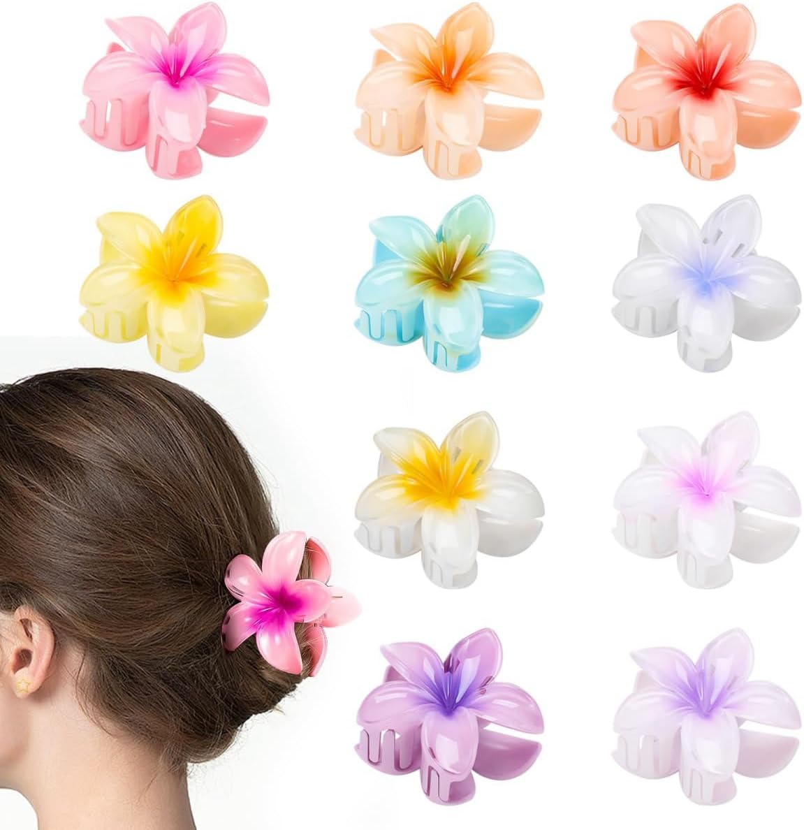 Lajiakoy® 10 PCS Pince Cheveux pour Femmes, Pince à Cheveux Preppy à Fleurs, Accessoires pour Cheveux D'Hawaï pour Cheveux Épais et Fins, Cadeaux pour Femmes et Adolescentes (Couleur)