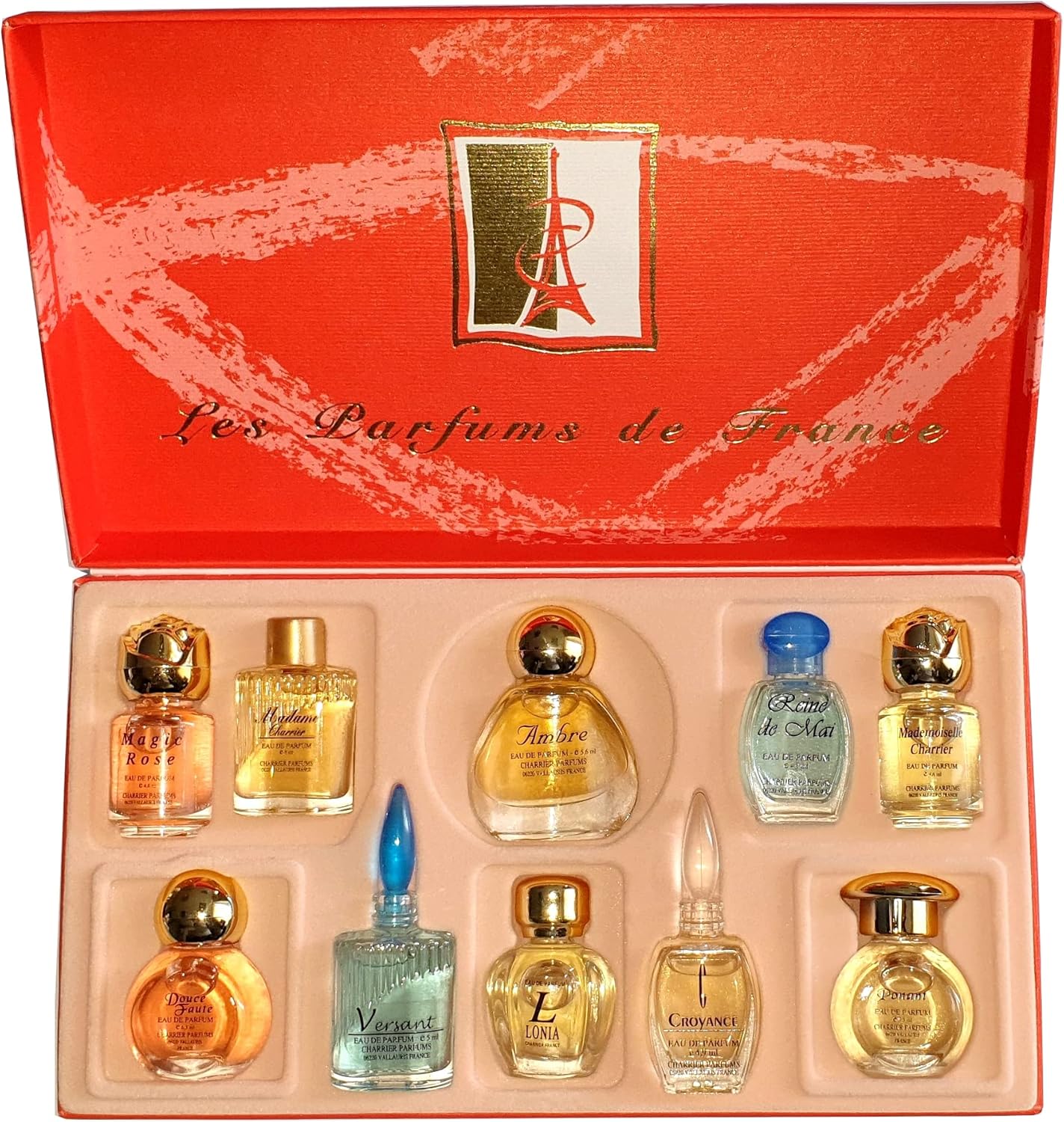 Charrier Parfums Les Parfums de France Luxe Coffret de 10 Eau de Parfums Miniatures, Rouge, 52,7 ml
