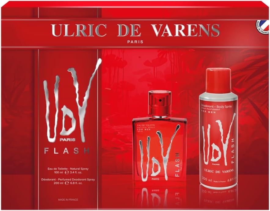 Coffret Parfum Homme UDV Flash - Eau de Toilette 100 ml + Déodorant Spray 200 ml - Fougère Orientale Marine - Made in France