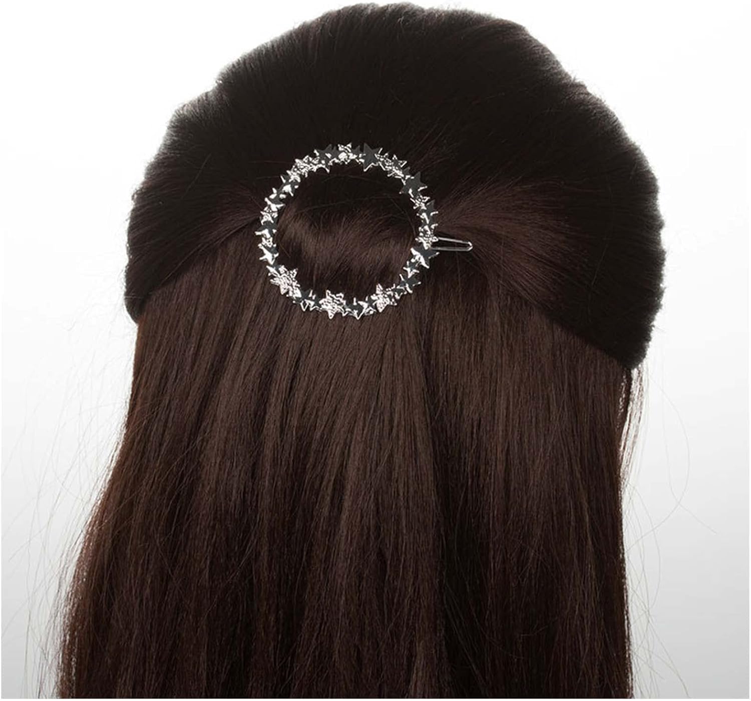 Yheakne Barrette à cheveux ronde en argent avec étoile - Style bohème - Vintage - Cercle creux - Épingles à cheveux décoratives - Barrette géométrique - Accessoires pour cheveux pour femmes et filles