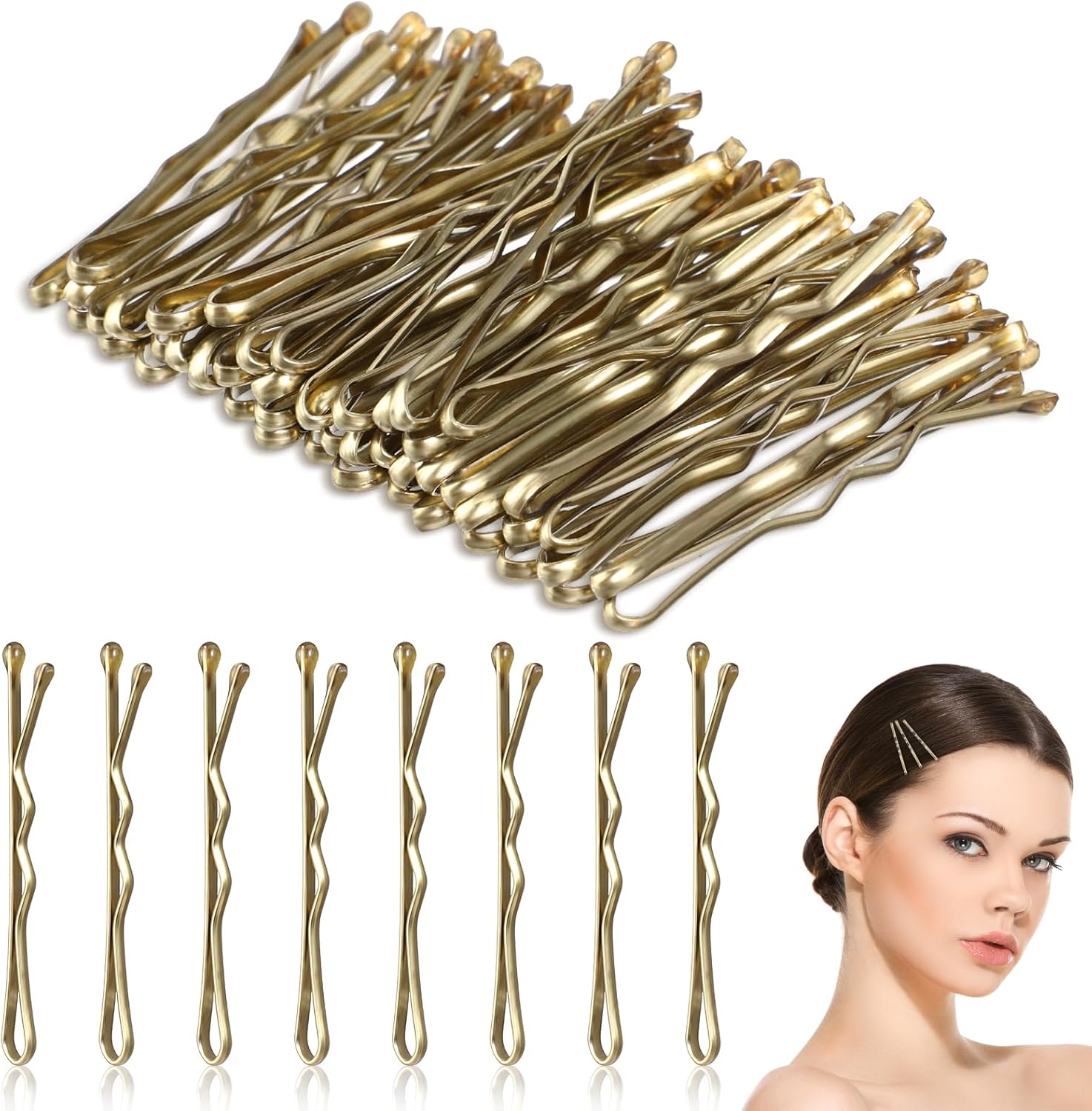 50 Pièces 3,5cm barettes cheveux femme,barrette cheveux femme,pince plate cheveux pince a cheveux mini épingles à cheveux ondulées en métal invisible pour femmes filles coiffures or