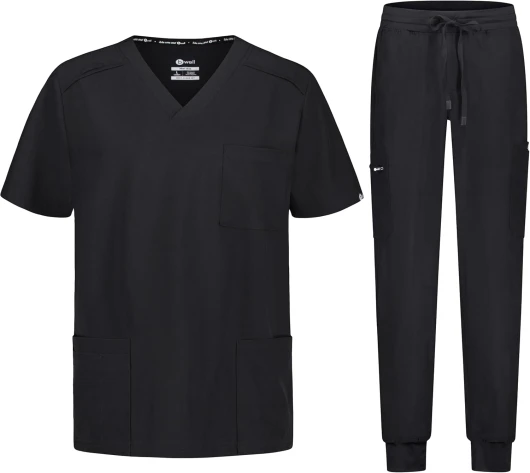 B-well MATTEO Uniforme Médicale Homme Ensemble: Haut et Pantalons Jogger + Blouse Medicale Homme - Vêtement Médical avec élasthanne