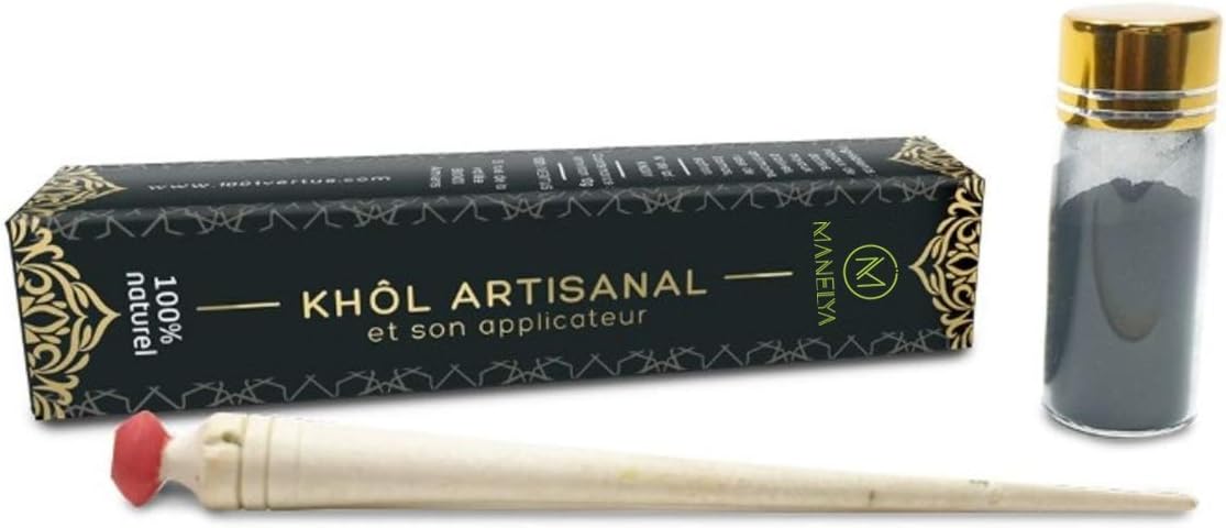 Khôl artisanal 100% naturel - SANS PLOMB - flacon de 10g avec applicateur en bois.