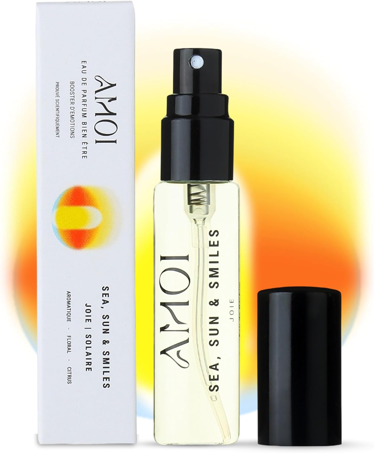 AMOI - SEA, SUN & SMILES - Eau de Parfum Joie 10 ML - Fragrance Ensoleillé aux Notes d'Orange Sanguine, Fleur de Tiaré et Bois de Santal - +85% Naturels - Booster de Joie - Made in France