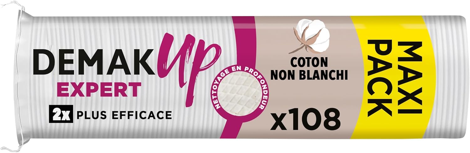 Demak'Up Expert Disques Cotons à Démaquiller 100% Fibres de Coton Naturelles, 108 Cotons