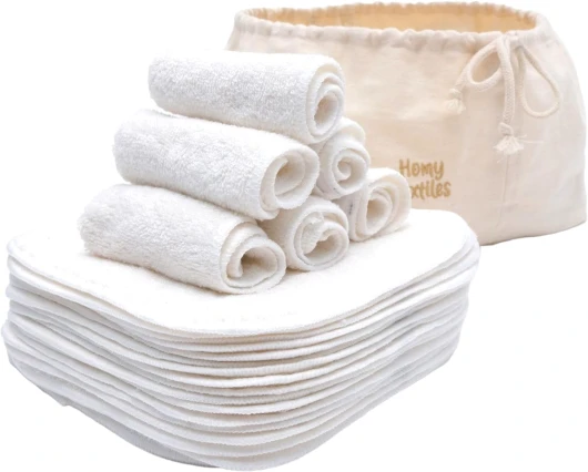 Lot de 25 débarbouillettes réutilisables en Bambou et lingettes pour bébé - 20 cm x 20 cm Débarbouillette en Flanelle Douce avec Un Sac décoratif élégant 100% Coton
