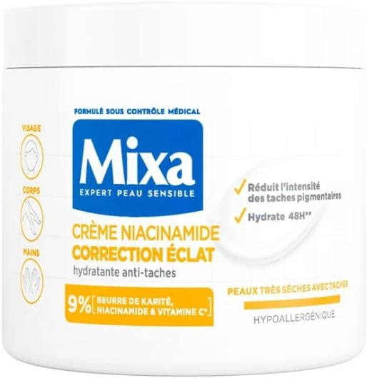 Crème Niacinamide Correction Éclat - Crème Hydratante Anti-Taches au Beurre de Karité, à la Niacinamide et à la Vitamine C - Adaptée au Visage, Corps et Mains - Hypoallergénique - 400ml