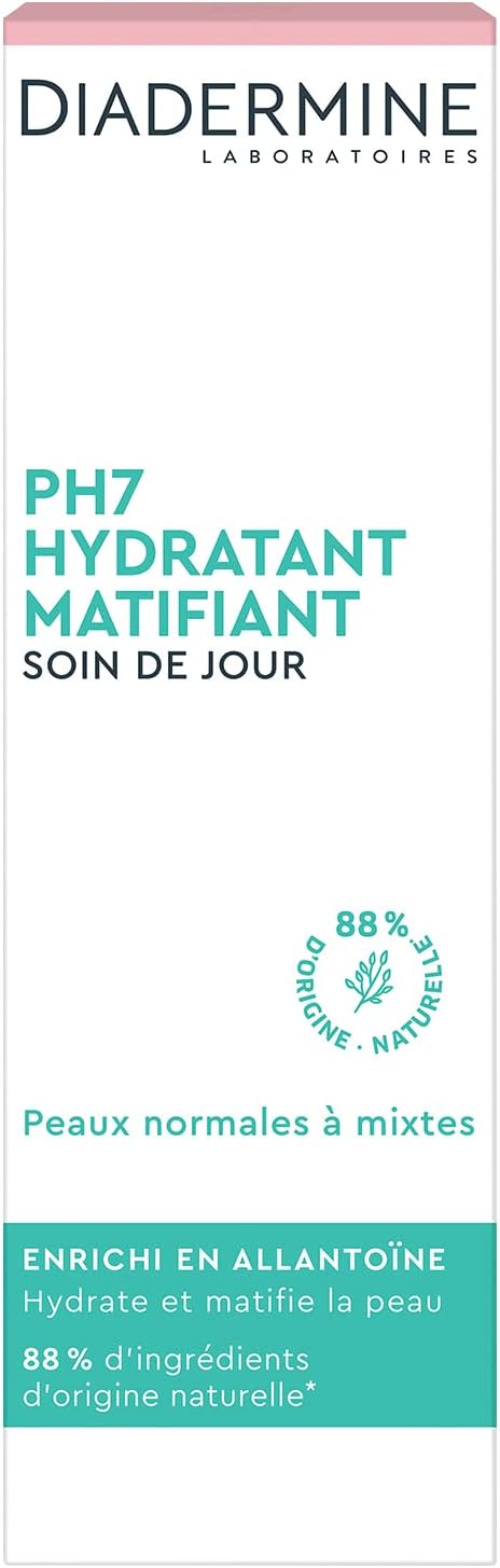 Crème de Jour Visage PH7 - Soin de Jour Hydratant Matifiant - Peau normales à mixtes - 88% d'ingrédients d'origine naturelle - Contenant de 50 ml