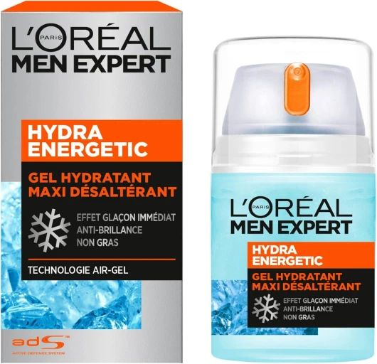 L'Oréal Men Expert - Gel Hydratant Visage pour Homme - Soin Maxi Désaltérant - Effet Glaçon Rafraîchissant - Technologie Air-Gel - Tous Types de Peaux - Hydra Energetic - 50 ml