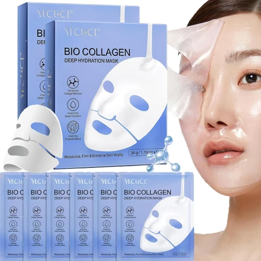 Masque Collagene, Masque Collagene Visage Korean, Masque de nuit au Collagène - Hydrate, Raffermit et Améliore La Vitalité de La Peau (34g x 12ea)