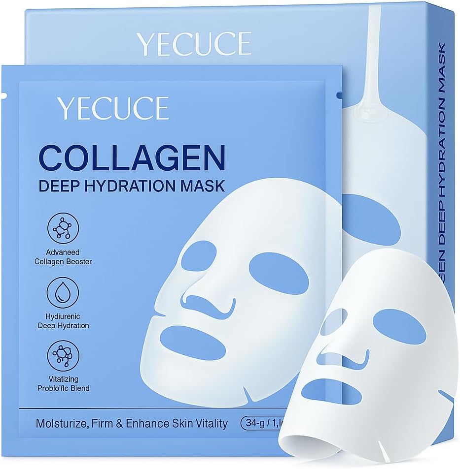 Masque Collagene Visage Korean, Masque Collagene, Visage Masque Profond Coréen, Bio Collagen Overnight Mask (6pcs)