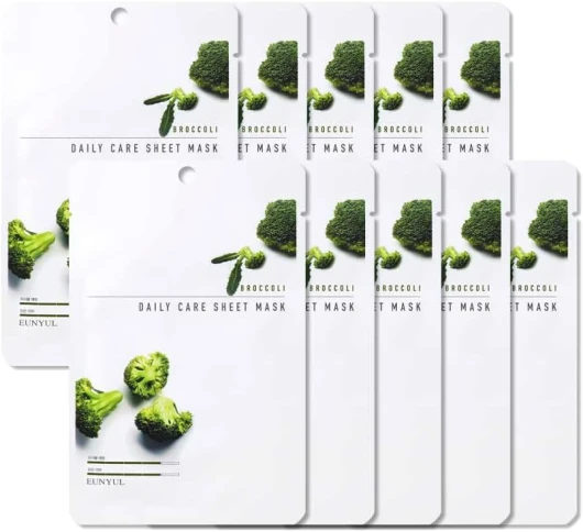 [PACK DE 10] EUNYUL Masque en feuille de Daily Care Brocoli Vegan Masque Visage Soins de la peau coréens Ingrédients naturels pour tous les types de peau