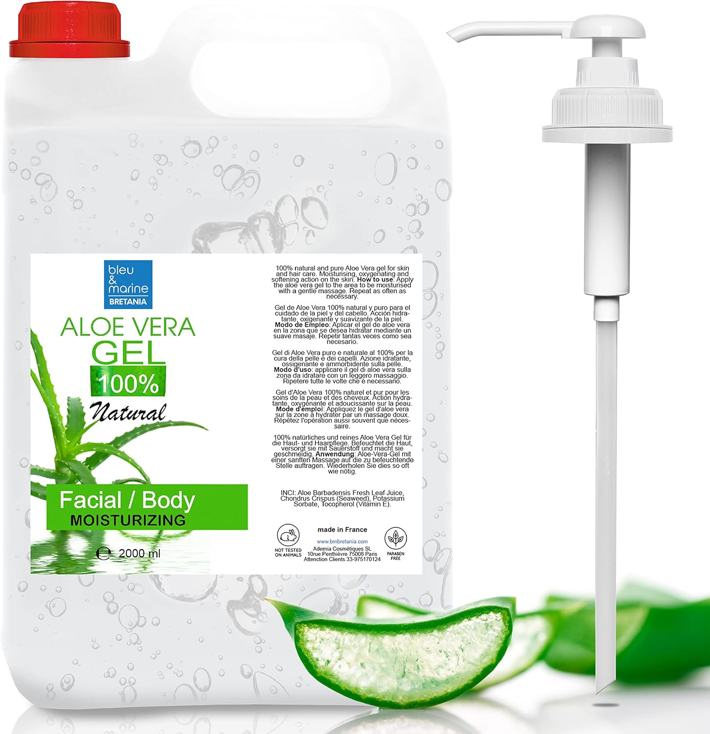 Gel Aloe Vera, 100% Naturel, Culture Organique, Hydratant Visage, Corps, Cheveux, Calmant Après Epilation, Anti-Taches Brunes, Régénérant Peaux, 2000 ml