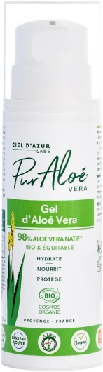Ciel d'Azur Labs - Gel d'Aloé Vera Bio Pur Aloé - 98% Aloé Vera Natif Bio & Équitable - Visage et Corps 99% d'Origine Naturelle - Flacon 250 ml (L'emballage peut varier)
