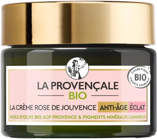 Bio - Crème Rose de Jouvence Anti-Âge Éclat Certifié Bio - Huile d’Olive Bio AOP Provence - Pour Tous Types de Peau Même les Plus Sensibles - 50 ml