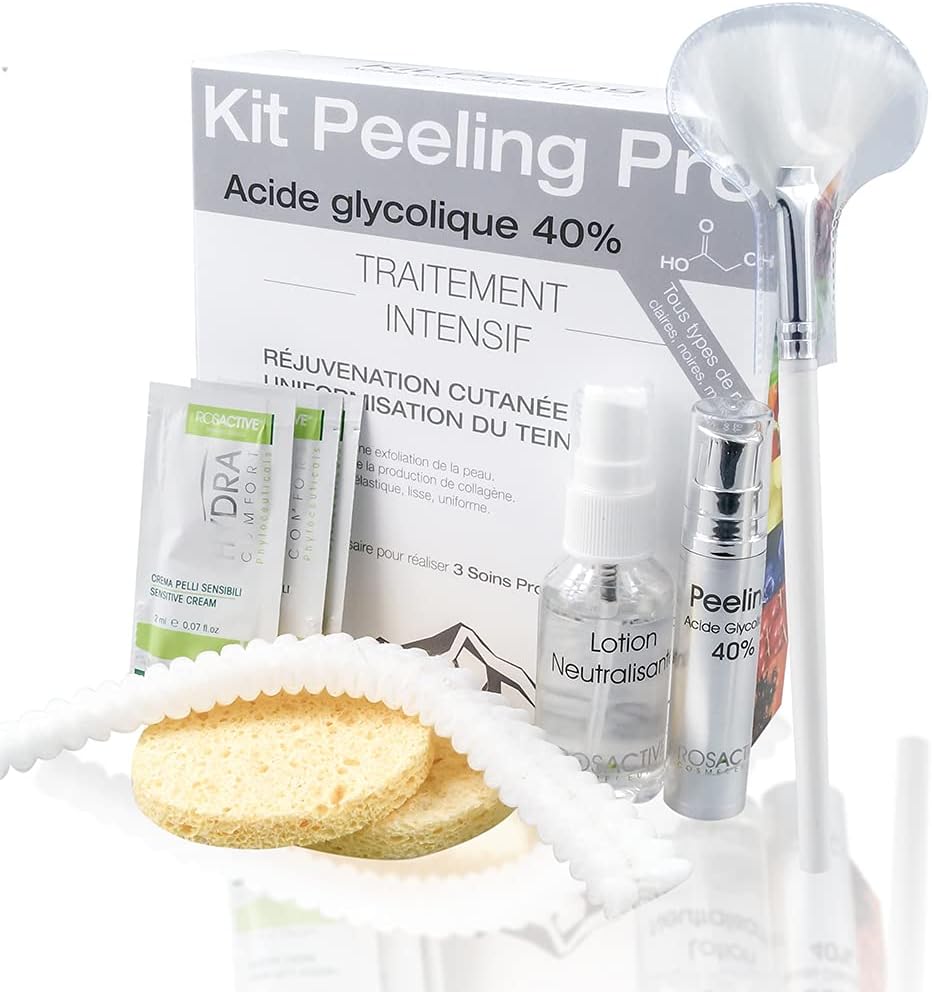KIT PEELING VISAGE ACIDE GLYCOLIQUE AHA 40% - Peeling Chimique Visage Anti Ride, Anti Age, Anti Acné, Couperose - Un Exfoliant Naturel et Professionnel aux Acides De Fruits – Tous Types de Peau