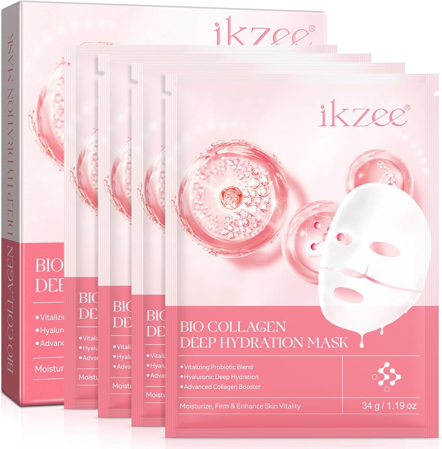 Masque Collagene Visage Korean, Masque Collagène Masque Visage Au Collagène Bio, Masque Coréen Au Collagène, Masque De Nuit Hydrogel Hydratant, Resserre Les Pores, Illumine Le Teint, 4 Pièces