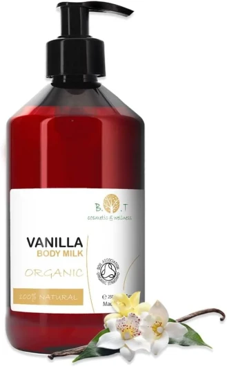 B.O.T Cosmetic & Wellness - Lait Corps Hydratant Protecteur - Parfumé à la Vanille Bio - Hydratation Longue Durée - Émollients Végétaux - Soin Raffermissant, 250 ml