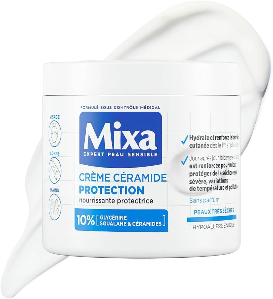 Expert Peau Sensible - Crème Céramide Protection - Anti-Sécheresse Sévère - Peaux Très Sèches et Fragilisées - Visage, Corps, Mains - Hypoallergénique - Sans Parfum - 400ml